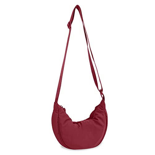 Nylon Crescent Crossbody Bag for Women Purses Trendy Men,Small Travel Sling Bag Hobo - color: Wine Red, size: Small