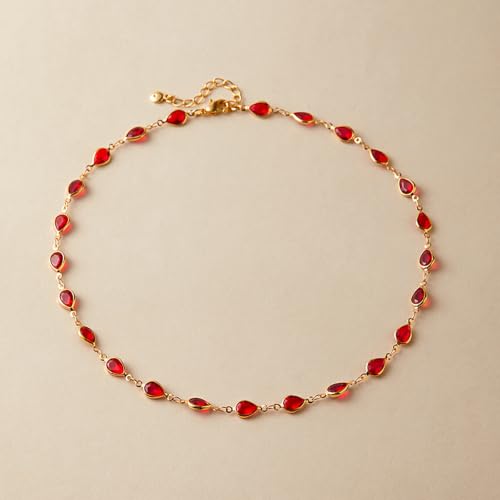 Beaded Choker Necklaces for Women 18k Gold Plated Dainty Gold Choker Necklaces for Women - style: ﻿Red Oval 23