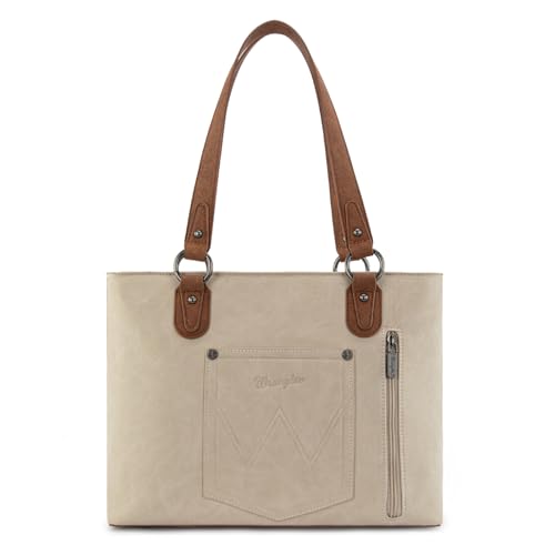 Wrangler Multi Pockets Tote Bag for Women Western Braided Shoulder Bag with Large Capacity for Everyday - color: Rtero-beige