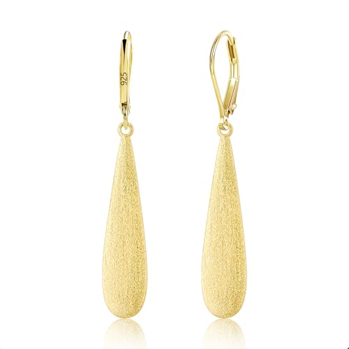Silver Long Teardrop Dangle Earrings for Women, 14K Gold Plated Hypoallergenic Drop Leverback Earrings, Trendy Long Teardrop Dangle Earings for Jewelry Gifts - color: B-14K Gold