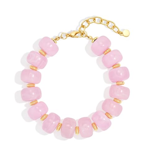 Chunky Beaded Bracelets for Women Boho Multicolor Acrylic Resin Beads Bracelet Adjustable Statement Bracelet Summer Beaded Jewelry - color: Beads bracelet-pink