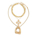 Chunky Necklace Stack Big Statement Necklace for Women Layered Large Oval Circle Cross Necklaces Stackable Boho Necklaces for Women Chunky Jewelry - style: A - cross oval