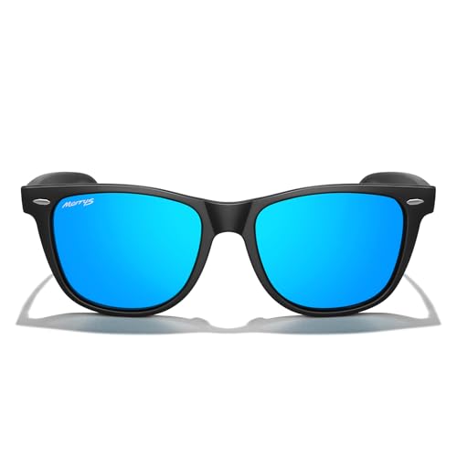MERRY'S Classic Square Shape Polarized Sunglasses for Womens Mens Retro Designer UV400 Sun Glasses S6140 - color: Matte Black Frame/Blue Mirror Lens