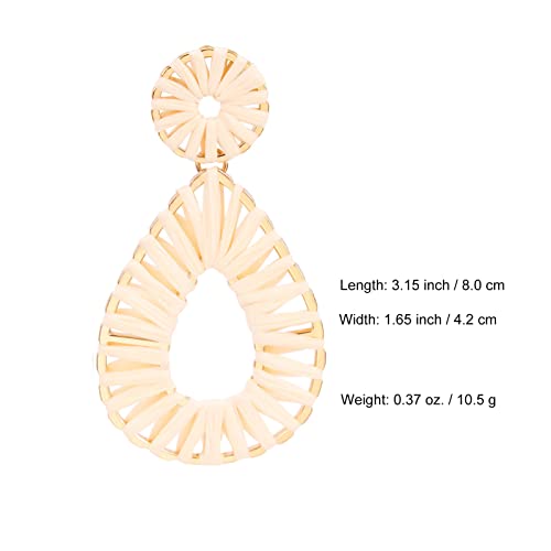Raffia Teardrop Dangle Earrings Handmad Statement Drop Earrings - color: Natural