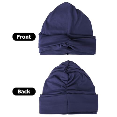 AQOKKA African Turban for Women Knotted Hair Wraps for Turban Head Scarf for Black Women Hair Cancer Chemo Headwear Cap - color: Twisted Braid: 1 Pack Navy