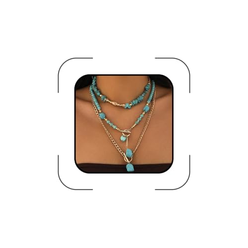 GIGB PBDK Boho Western Necklaces for Women,Turquoise Beaded Layered Necklaces Vintage Cow Cactus Pendant Choker Necklace Set,Cowgirl Jewelry Accessories Gifts - style: B1