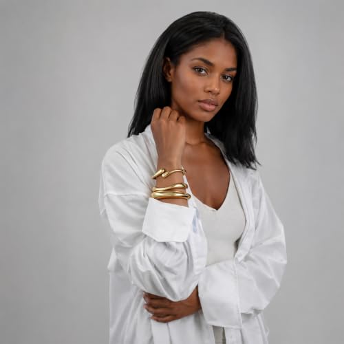 Chunky Gold Bangle Bracelets for Women Trendy 14K Gold Plated Cuff Bracelets Stack, Dainty Gold Bracelet Sets Non Tarnish Fashion Jewelry Gift - style: 3pcs-Gold