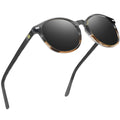 DUCO Women's Trendy Retro Round Acetate Polarized Sunglasses, UV400 99% Glare Block, Lightweight for Daily & Outdoor - color: 6. Black Copper Frame Grey Lens