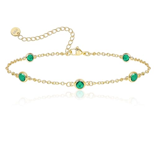 Birthstone Bracelet for Women 14K Gold Plated Dainty Link Bracelet Trendy Non Tarnish Trendy Chain Bracelets Birthday Valentines Gifts Jewelry for Women Mom Daughter Wife Sister Friend - color: 05.May