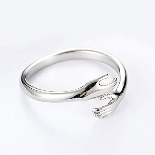 GULICX 925 Sterling Silver Hug Rings for Women, Adjustable Solid Vintage Silver Thumb Ring, Unisex Resizable Silver Hugging Hands Open Promise Ring Jewelry Hug Hands Mens Rings Couples Wedding Bands