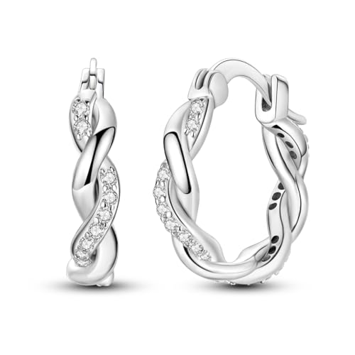 Parmuz 925 Sterling Silver Earrings Hoops for Women Ladies Simple Lightweight Twisted Medium Hoop Earrings With Cubic Zirconia Hypoallergenic Jewelry for Her - color: medium twist earring