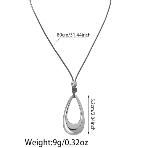 Open Teardrop Hollow Pendant Long Cord Necklace For Women Statement Minimalist Boho Chic Adjustable Two Colors Gold Color Silver Color - color: Silver