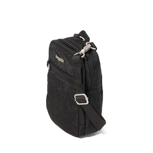 Baggallini Securtex® Anti-theft Mini Everything Crossbody Bag, 6.3"x8.25" Rfid, Locking Zippers & Cut-resistant Strap - color: Black Cheetah Emboss