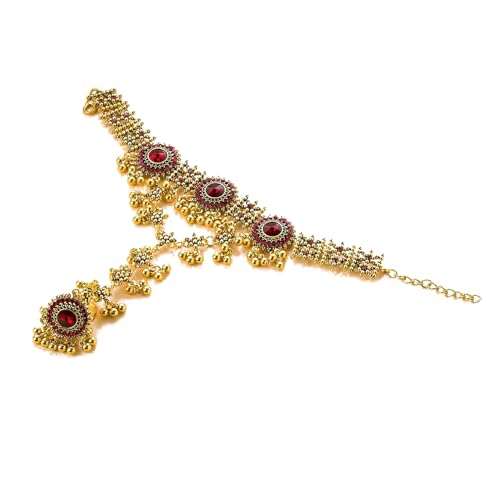 Boho Hand Chain Bracelet Ring For Women Trendy Finger Rings Retro Ethnic Style Dainty Adjustable Wrist Chain Cubic Zirconia Bracelet Wedding Jewelry Stocking Stuffers Engagement Gift - color: Red