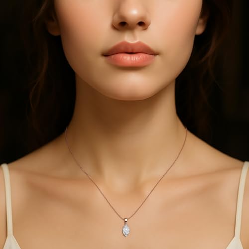 Marquise Cut CZ Solitaire Pendant Necklace in Sterling Silver, Marquise Cut Diamond Necklaces for Women, Bridal Jewelry Gifts for her BFF - color: Rose Gold