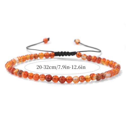 Lit Wall Crystal Anklets for Women Handmade Beach Boho Ankle Bracelet 4mm Adjustable Beaded Ankle Bracelet Waterproof Natural Stone Anklet Plus Size Anklets Gemstone Anklet Jewelry Gift for Her - style: Carnelian