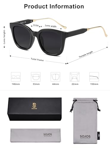 SOJOS Classic Square Polarized Sunglasses Womens Mens Retro Trendy UV400 Sunnies SJ2050 - color: Black/Dark Grey
