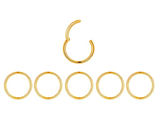 5Pcs 16G 18G Surgical Steel Nose Rings Hoop Tragus Septum Cartilage Hoop Earrings For Women Men Body Piercing Jewelry Kit Bar Length 6mm/8mm/10mm/12mm/14mm - style: 5Pcs -18G - Gold - 12mm