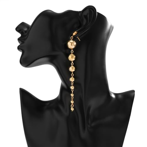 Dainty Gold Beaded Ball Dangly Earrings for Women, Statement Simple Silver Round Beads Long Tassel Drop Dangle Earring Party Prom Accessories Jewelry Gift - color: Gold