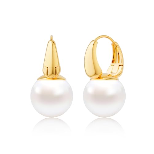 Moodear Dainty Pearl Dangle Earrings for Women - Trendy 14K Gold Plated Pearl Hypoallergenic Drop Earring Wedding Jewelry Gift - style: gold pearl earring