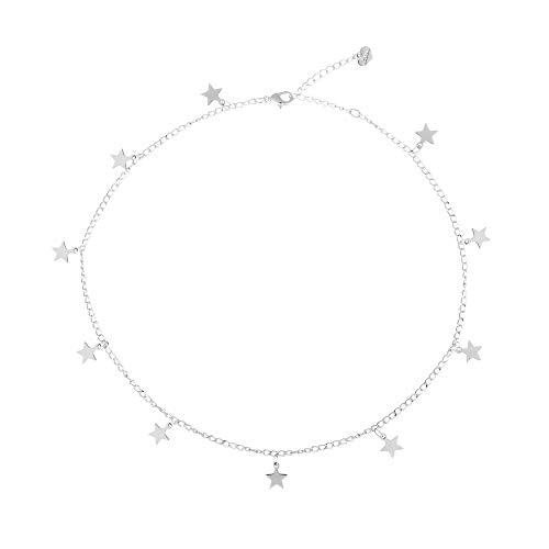 Gold Choker Necklaces 14K Gold Plated/Silver Disc Choker Necklaces Dangling Star Heart Pendant Necklaces Summer Beach Boho Necklaces Aesthetic Necklace Gift for Women - color: Star-Silver