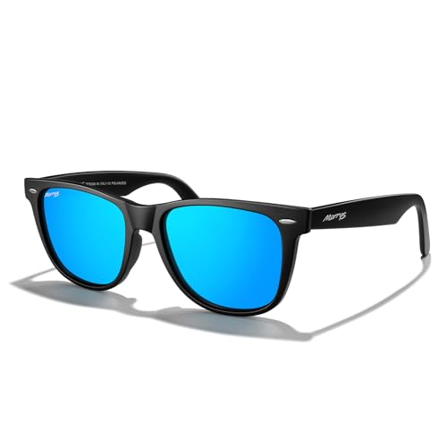 MERRY'S Classic Square Shape Polarized Sunglasses for Womens Mens Retro Designer UV400 Sun Glasses S6140 - color: Matte Black Frame/Blue Mirror Lens