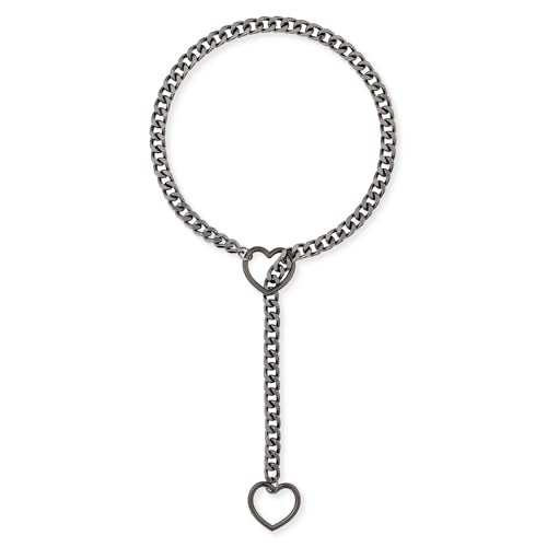 Heart O-ring Slip Chain Necklace For Women, Handmade Punk Gothic Cuban Necklace Jewelry Adjustable Lariat Y-Necklace - color: Black, size: 24"