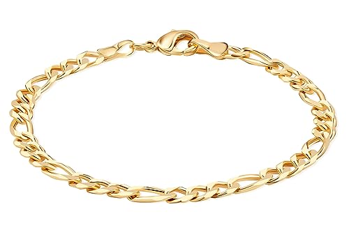 Barzel 18K Gold Plated Figaro Bracelet - Made In Brazil - color: 5MM, size: 8 Inches