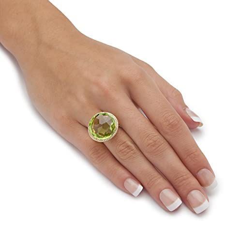 Palm Beach Jewelry 14K Yellow Gold Plated Round Lime Green Glass and Round White Cubic Zirconia Ring