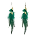 Feather Earrings for Women Bohemian Fringe Tassel Long Drop Dangle Earrings Lightweight Boho Statement earrings - color: green