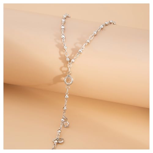 Simple Crystal Bead Hand Chain Jewelry Wedding Rhinestone Finger Rings Bracelet Summer Beach Hand Chain Bikini Foot Chain Jewelry for Women
