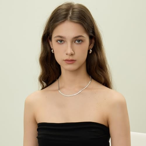 ARSIS 18K Gold Plated Herringbone Necklace Snake Chain Choker Dainty Layered Hypoallergenic Jewelry Gift for Women - color: Silver Single Layer 3mm