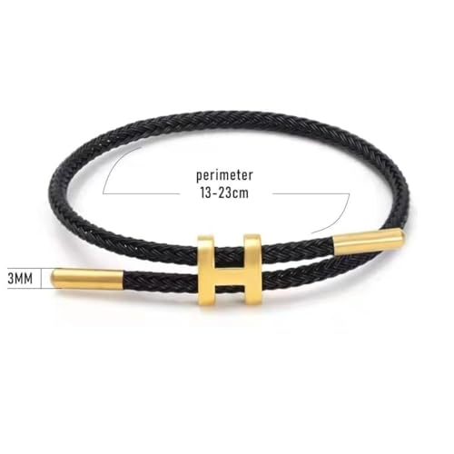 Simplicity Titanium Couple Bracelet - Unisex Steel Rope, Adjustable Wire, Fashion Style - color: H buckle-black, size: Adjustable