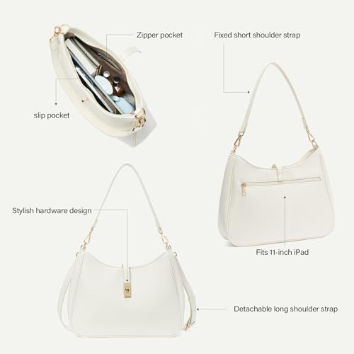 CLUCI Hobo Bags for Women, Vegan Leather Tote Handbag, Water Repellent Shoulder Purses, Crossbody Bag with Adjustable Strap - color: C-white-large