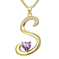 Birthday Gifts for Women 18k Gold Initial Necklaces for Women Simple Alphabets Letters with Birthstone Pendants Name Jewelry Anniversary Wedding Gifts for Sister Daughter Her (with Gift Box) - color: 02-Feb-Amethyst, style: Letter S