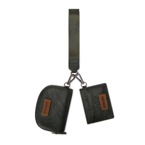 Wrangler KeyChain Wallet Wristlet Wallets for Women Dual Pouch Wristlet with Zipper Womens Credit Card Holder Wallet - color: A-Dark Green
