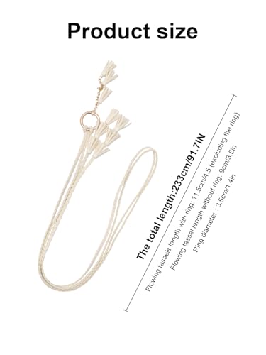 TeeYee Women Girls Multi Colors Braided Waist Tie Belt/Rope/Chain with Tassel Fringe Wrap Cloth Belts for Ladies Dress Pants - color: 286beige