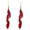 coadipress Boho Piercing Tassel Feather Long Chain Earrings Retro Lightweight Native Feather Dangle Drop Earrings for Women Bohemian Handmade Natural Feathers Earring Jewelry - color: Wine Red