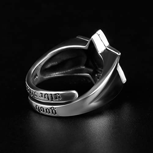Open All Seeing Eye of God Ring for Men, Adjustable Vintage Crossbones Triangle Black Silver Engraved Eye of God Ring Ring, Personalized All Seeing Ring Christmas Jewelry Gifts for Men Women