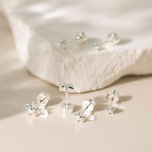 VRIUA 20G Tiny Flat Back Earrings for Women - 14K Gold/Silver Plated Small Flat Back Stud Earrings Hypoallergenic Cartilage Helix Piercing Jewelry - color: 4/5/6mm-Star Flat Silver
