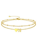 Silvora Ankle Bracelets for Women Waterproof 14K Gold/Silver/Black Initial Anklet for Women Dainty Layered Heart Ankle Bracelets Stainless Steel Adjustable Foot Chain Anklet Summer Beach Jewelry - color: H-Gold