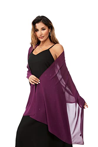 Shawls and Wraps for Evening Dresses Sheer Chiffon Women Elegant Soft Silky Sparkly Wedding Bridal Scarf - color: Plum B