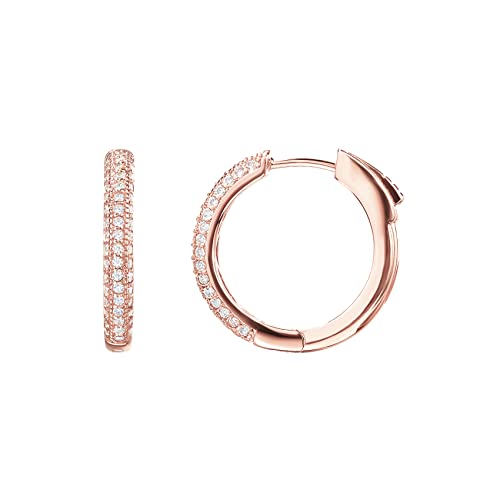 PAVOI 14K Gold Plated 925 Sterling Silver Posts Cubic Zirconia Hoop Earrings for Women | Halo CZ Gold Huggie Hoops - color: Rose Gold, size: 20 Millimeters