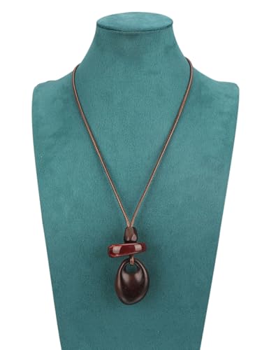 Kelake Leather Necklace for Women Men Teen Vinatge Boho Alloy Pendant Choker Jewelry Fashion Sweater Necklaces with Adjustable Genuine Leather Chain - color: Dark Brown Wood Layered Pendant