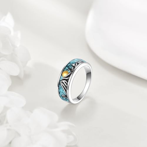 ONEFINITY Turquoise Mountain Rings S925 Sterling Silver Turquoise Ring Jewelry Gift For Women Men (Mountain, 10)