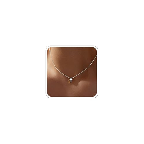 Poxtex Cross Necklace for Women Teen Girls, Dainty 14K Gold Silver Plated Cross Choker Jewelry Non Tarnish Waterproof Cute Simple Small Necklace Christian Baptism Religious Faith Jewelry Gifts - color: 02 Tiny Cross - Silver