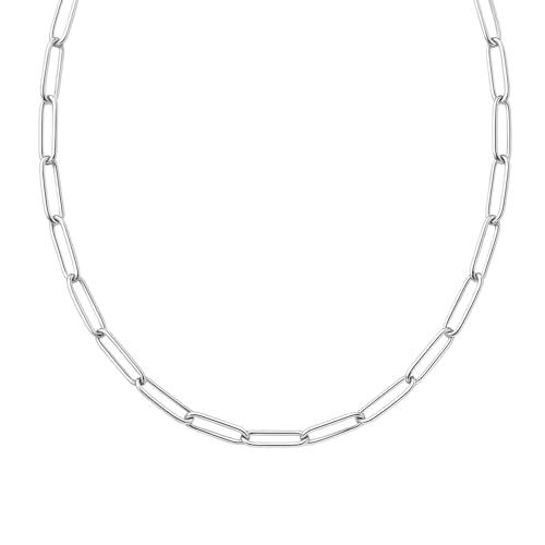 Destin Jewelry Paperclip Chain Necklace for Women, Waterproof 18K Gold Plated Stainless Steel, Hypoallergenic, Adjustable Layering Chain, Tarnish-Resistant, 2.5–6.5mm - color: Stainless Steel, size: 14" + 2", style: 4 MM