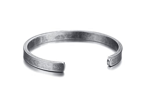 MEALGUET Stainless Steel Mens Cuff Bracelet : Minimal Cool Silver/Black/Gold Plated Open Metal Cuff Bangle Bracelets for Men,Mens Bracelet Jewelry Gift - color: Antique Grey-Single, size: Medium( fit 5.5"-7.2" wrist)