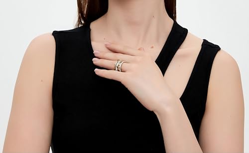 14K Gold Plating and Platinum Plating Stackable Interlocking Ring Set | Anti-Allergy Mixed Metal Multi-Ring Declaration Jewelry | Women's Festival Gift, Mother's Day/Birthday/Engagement Jewelry - size: 7, style: Four-layer ring