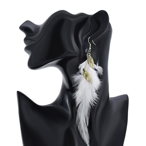 Feather Earrings for Women Bohemian Fringe Tassel Long Drop Dangle Earrings Lightweight Boho Statement earrings - color: white